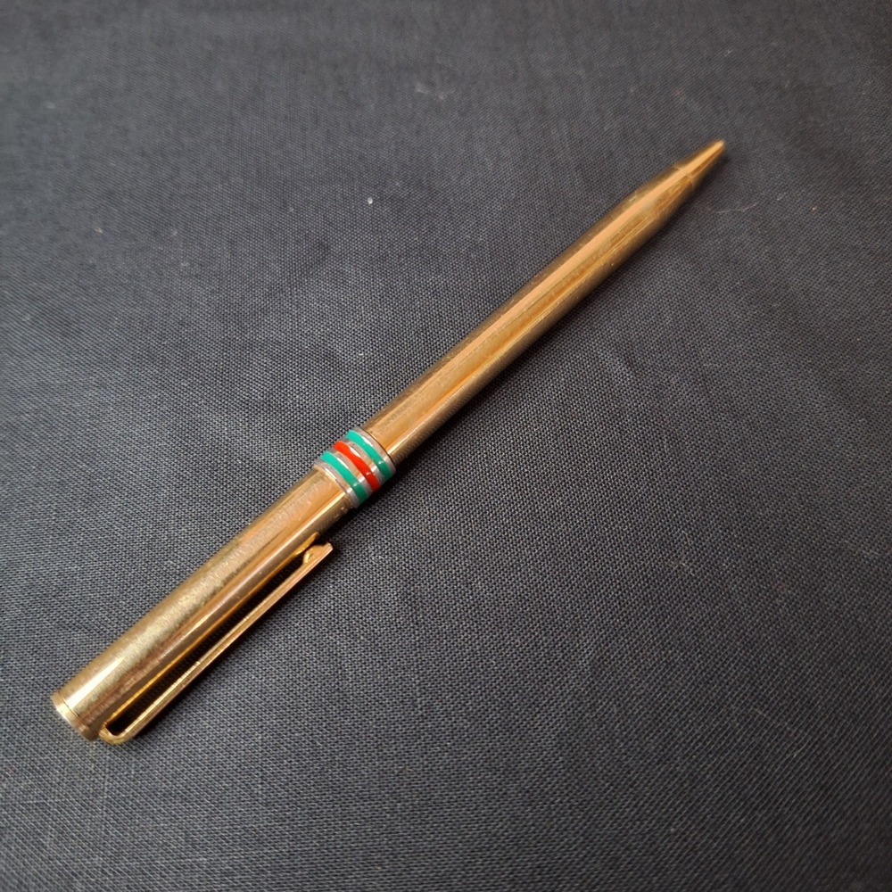 Vintage Gucci Gold Tone Ballpoint Pen Green Red Sherry Line‎ Stripe GG Logo